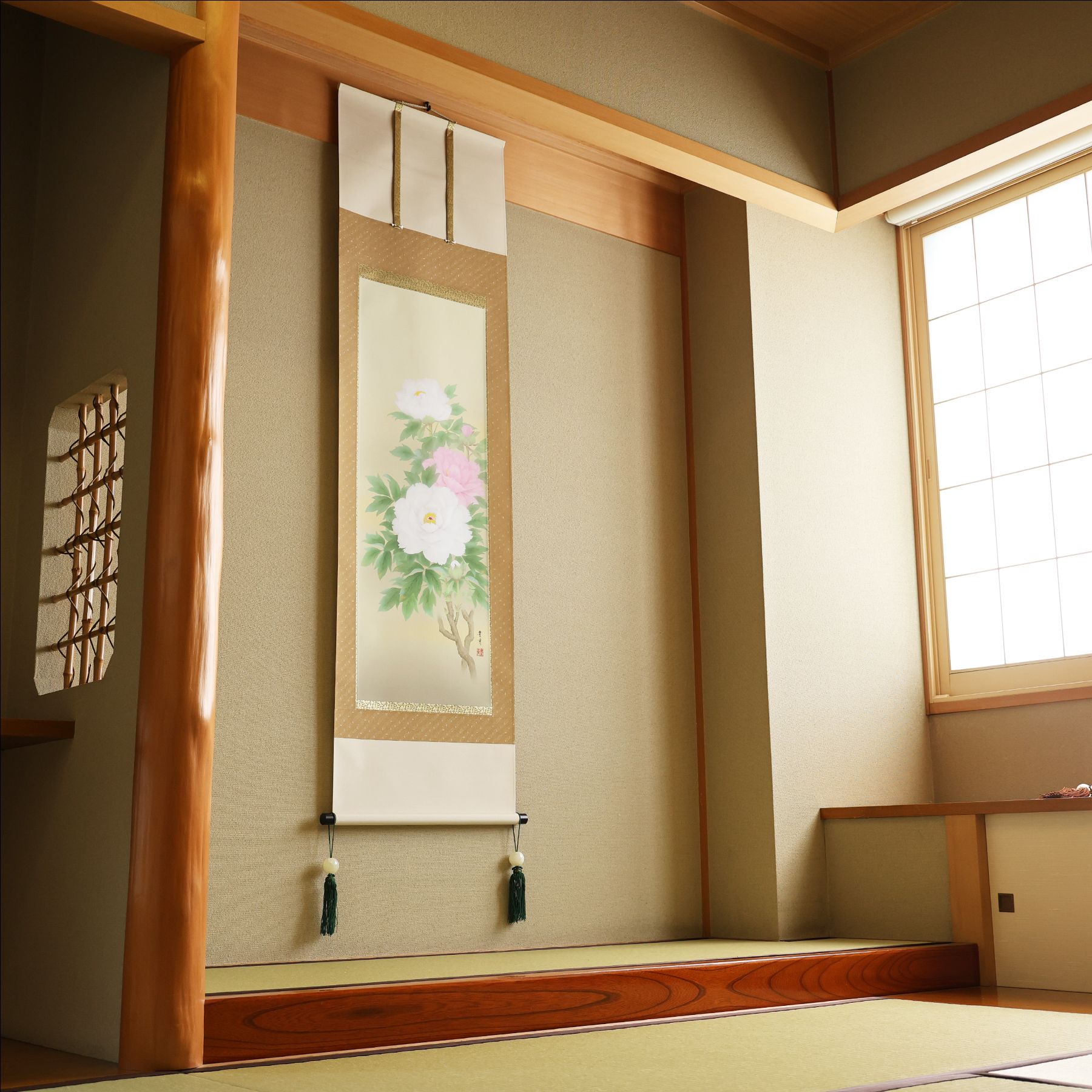 掛軸 「牡丹」 吉田豊青 尺五立