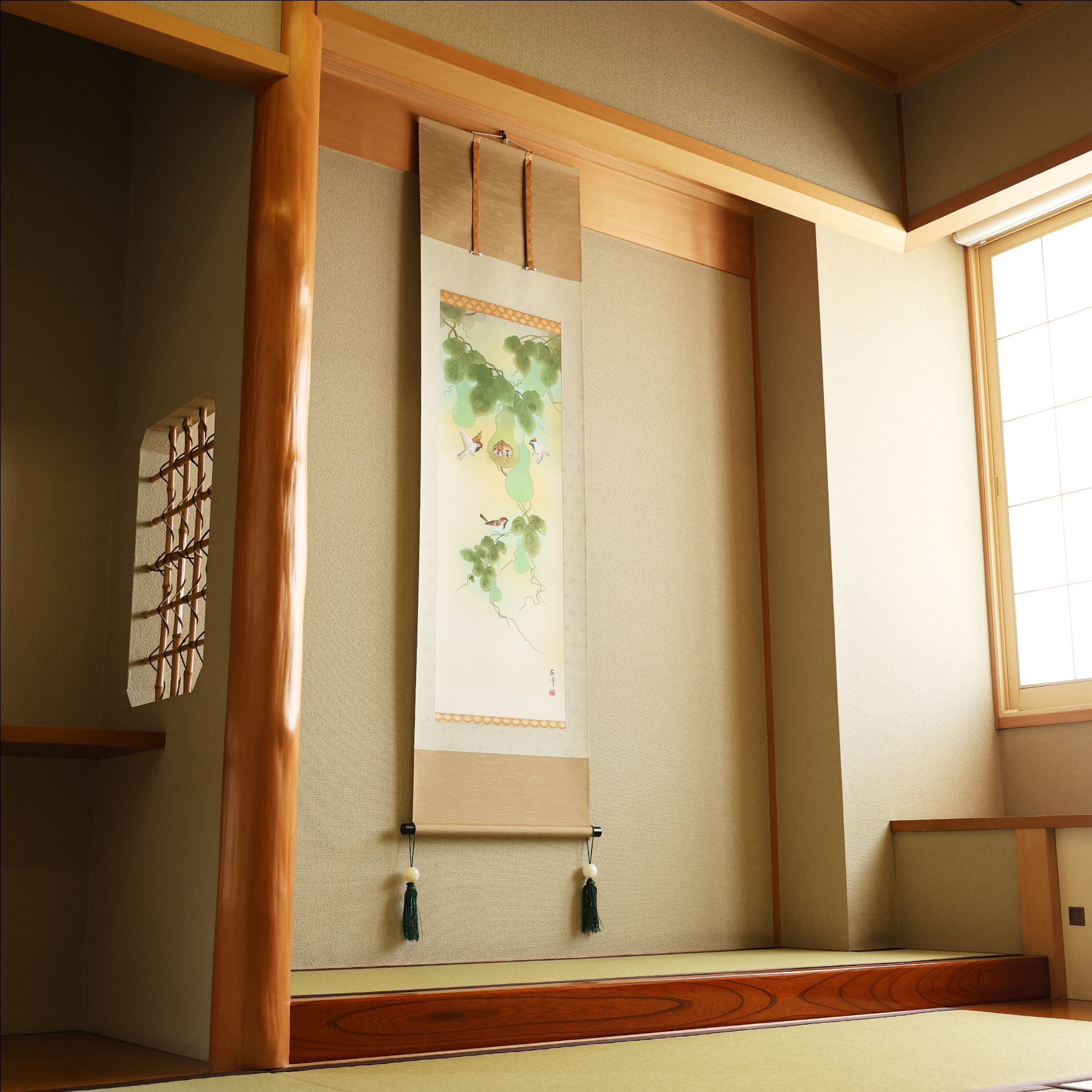 掛軸 「六瓢福雀」 富岡蘇峰 尺五立