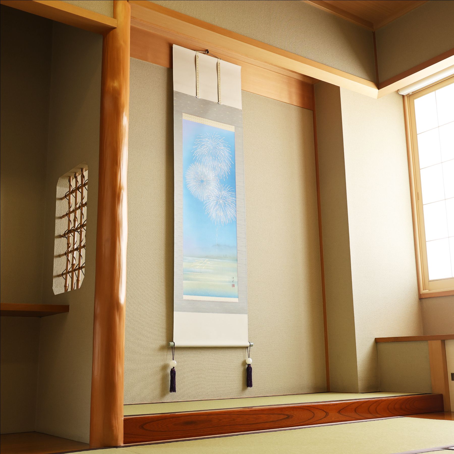 掛軸 「花火」 鈴木優莉 尺五立