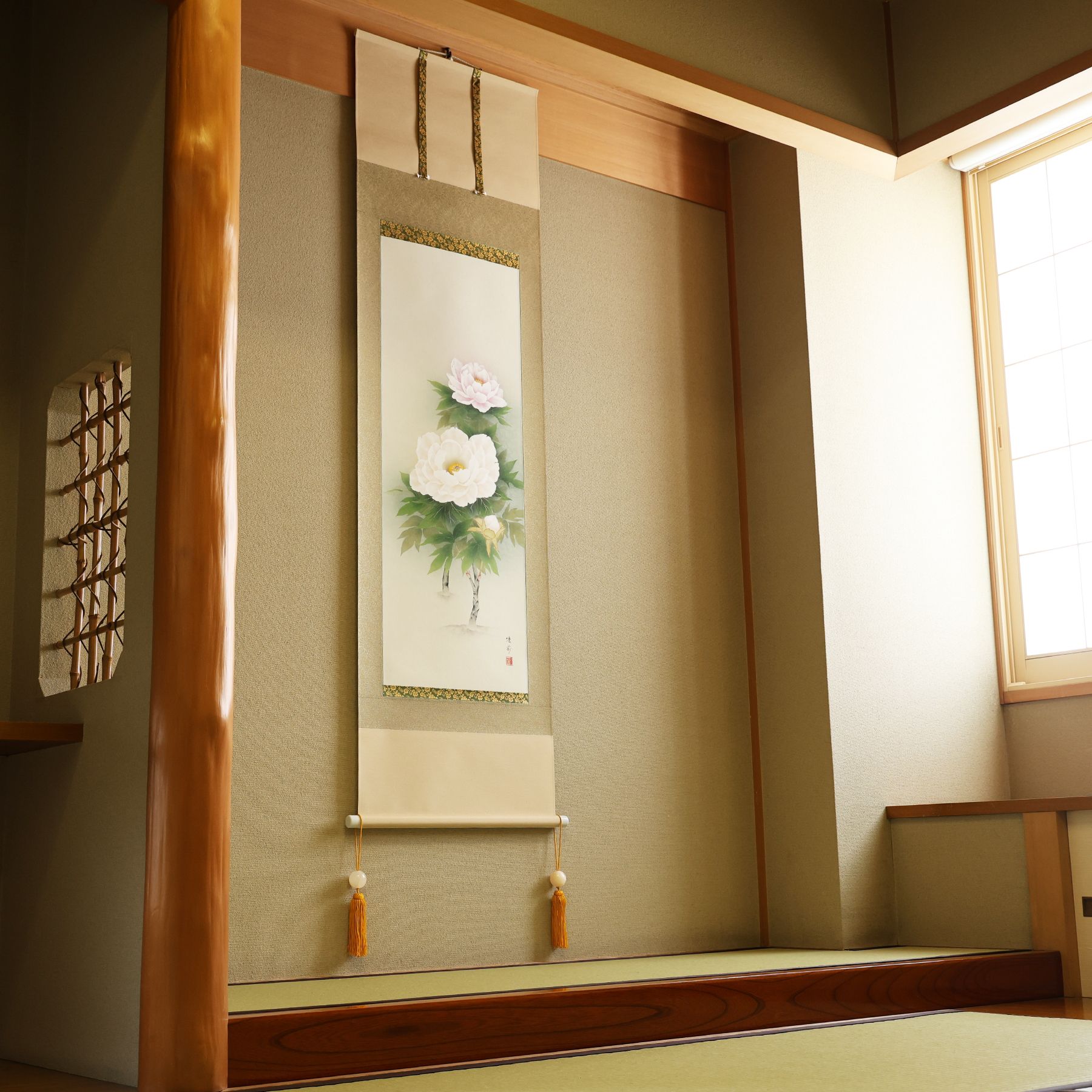 掛軸 「牡丹」 鈴木優莉 尺五立