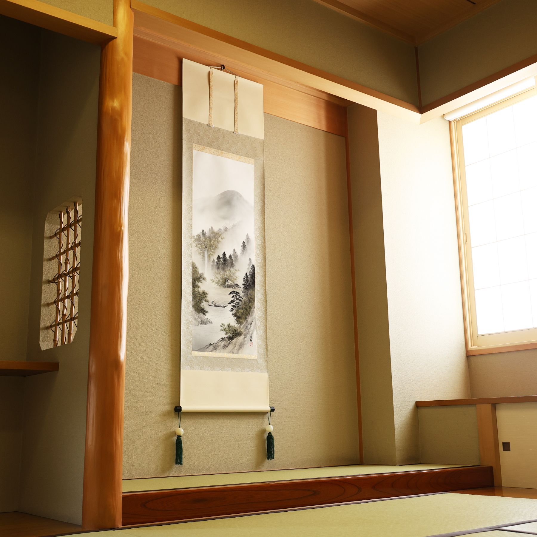 掛軸 「彩色山水」 塩川翠笙 尺五立