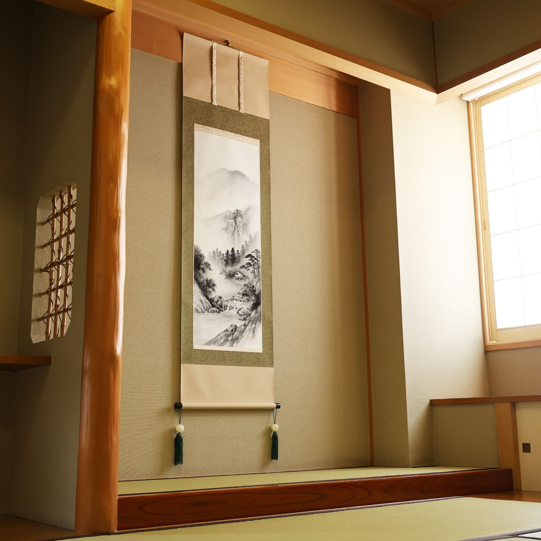 掛軸 「水墨山水」 塩川翠笙 尺五立