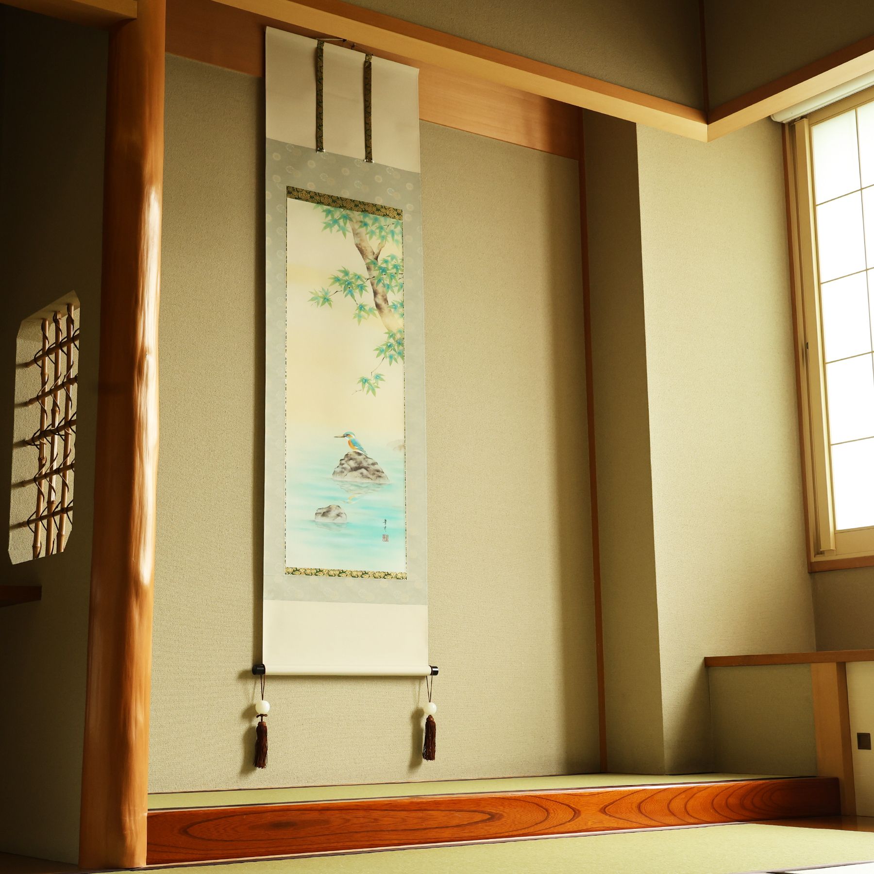 掛軸 「楓に川蝉」 吉田豊青 尺五立