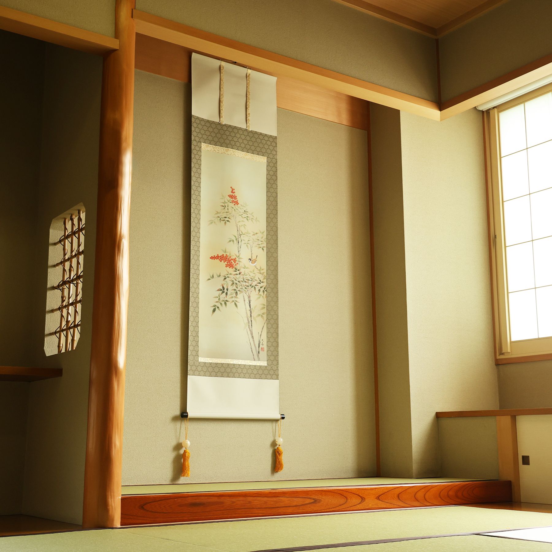 掛軸 「南天」 石田大寿 尺五立