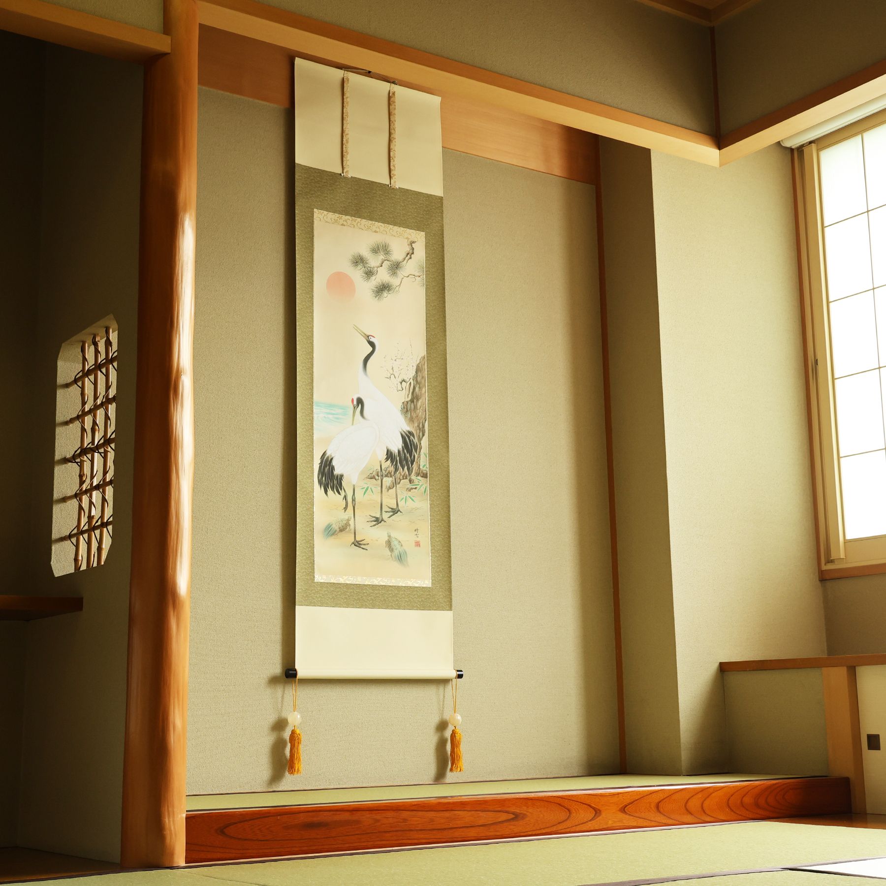 掛軸 「松竹梅鶴亀」 佐々将吉 尺五立