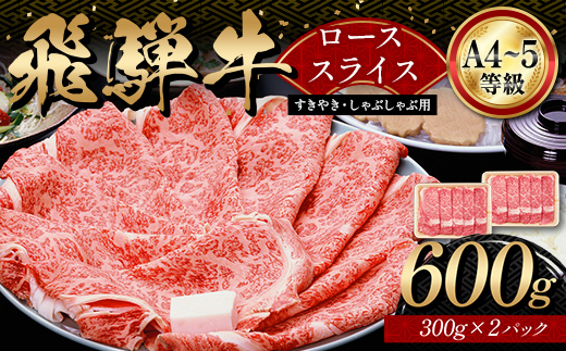 A4等級以上 飛騨牛ローススライス 600g 300g×2パック 和牛 すき焼き しゃぶしゃぶ 小分け 大容量 ブランド牛 ネオプライムヒグチ 肉のひぐち お中元 お歳暮 ギフト F6M-322