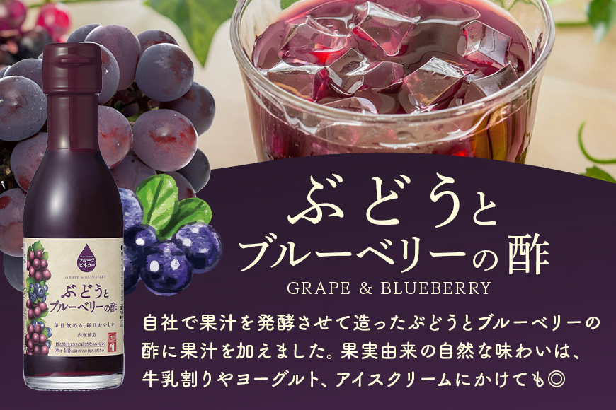 フルーツビネガー(酢)飲み比べセット 360ml×2本 有機りんごの酢・ぶどうとブルーベリーの酢