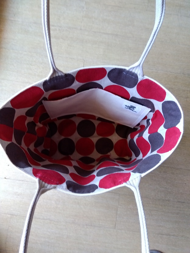 布かばん カルイオモイ トートバッグ ドット柄 ピンク 総裏地 外ポケット 内ポケット