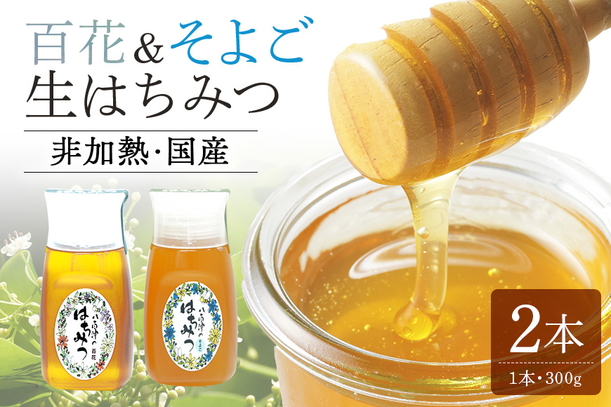 使いやすいプラ容器入り 非加熱生はちみつ 百花 そよご 各300g 計2本 純粋生はちみつ 食べ比べ