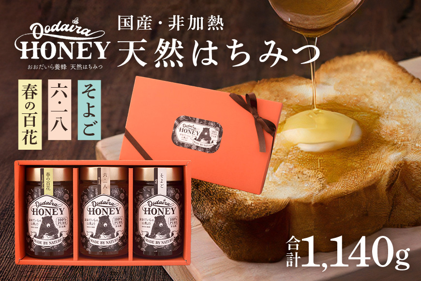 国産天然 非加熱はちみつ 380g 3本セット「春の百花」「6.18」「そよご」