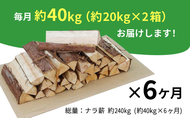 6ヶ月定期便 なら薪 中～大割 約40kg ( 約20kg×2箱 ) 計240kg 6回 6ヶ月 中割 大割 薪ストーブ アウトドア キャンプ 焚火 暖炉 楢 ナラ 薪 まき 雑貨 日用品 定期便 定期 毎月届く 森林 木 木材 東白川村