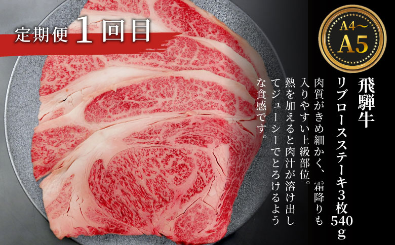 飛騨牛 ステーキ定期便 全3回 A5 A4 ステーキソース リブロースステーキ ももステーキ サーロインステーキ リブロース モモ サーロイン ステーキ 牛 冷凍 和牛 牛肉 にく お肉 肉 東白川村 岐阜 飛騨 霜降り 赤身 肉のひぐち