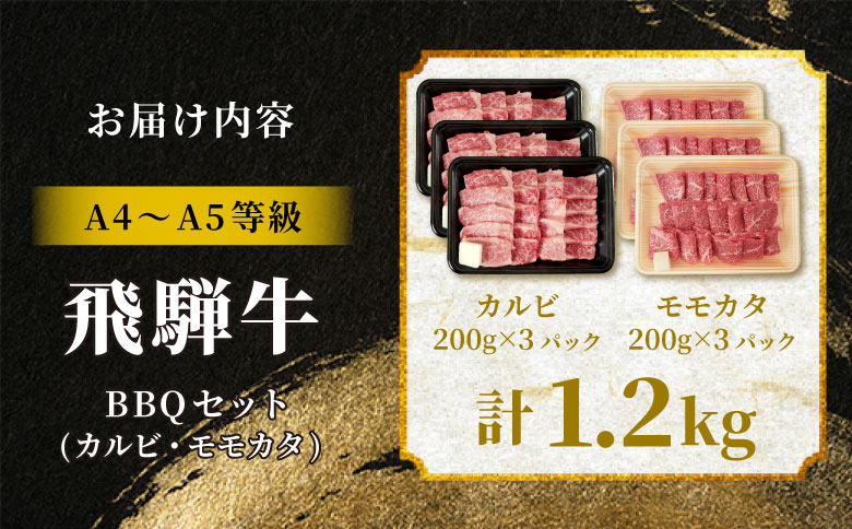 【12月16日入金分まで年内発送】 飛騨牛 BBQセット（カルビ・モモカタ） 1.2kg A5 A4 国産 牛 冷凍 和牛 牛肉 カルビ もも モモ カタ 肩 かた 豪華 ギフト 贈答 にく お肉 肉 東白川村 岐阜 飛騨 贅沢 霜降り 赤身 肉のひぐち 計1.2kg（36,000円）