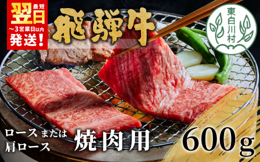 【最短翌日発送】 飛騨牛 ロースまたは肩ロース 焼肉用 600g 牛肉 和牛 肉 焼肉 BBQ ロース カタロース 肩ロース 贅沢 霜降り 養老ミート