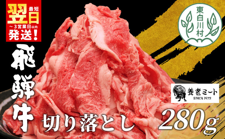 【最短翌日発送】 飛騨牛 切り落とし 280g 訳あり 訳有 牛肉 和牛 肉 切り落し 切落し こま切れ 肉じゃが すき焼き しゃぶしゃぶ 贅沢 霜降り 鍋 養老ミート