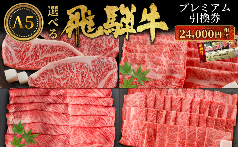 飛騨牛 引換券 24000円相当 A5 A5ランク 5等級 国産 牛 冷凍 お試し 和牛 黒毛和牛 牛肉 ステーキ しゃぶしゃぶ すき焼き 焼肉 お取り寄せ 引換券 ごちそう 肩ロース スライス サーロイン サーロインステーキ 選べる 岐阜 飛騨 80000円