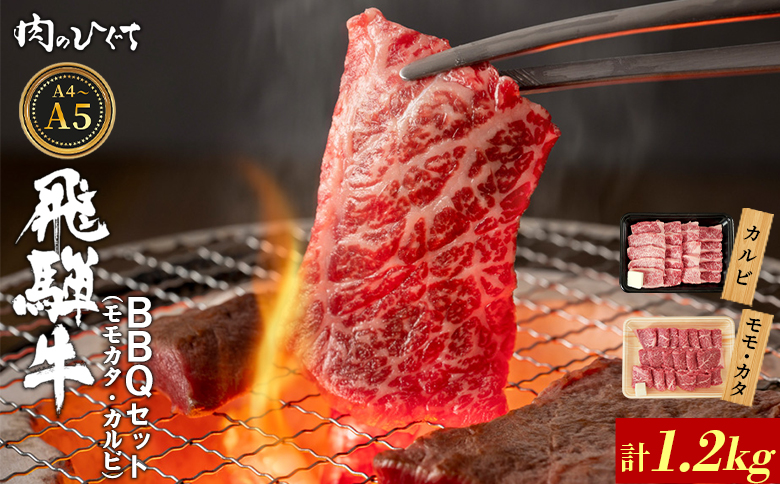 【12月16日入金分まで年内発送】 飛騨牛 BBQセット（カルビ・モモカタ） 1.2kg A5 A4 国産 牛 冷凍 和牛 牛肉 カルビ もも モモ カタ 肩 かた 豪華 ギフト 贈答 にく お肉 肉 東白川村 岐阜 飛騨 贅沢 霜降り 赤身 肉のひぐち 計1.2kg（36,000円）