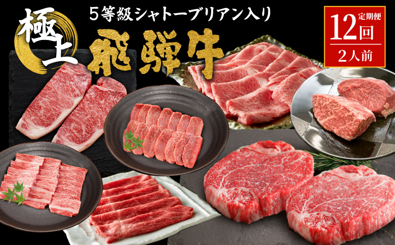 5等級シャトーブリアン入り 飛騨牛極上定期便 全12回 すき焼き しゃぶしゃぶ ステーキ 焼肉 BBQ モモ カタ ロース 肩ロース カタロース カルビ シャトーブリアン モモブロック 希少部位 贅沢 12ヶ月 定期 定期便 飛騨 飛騨牛 牛 肉 和牛 黒毛和牛 養老ミート