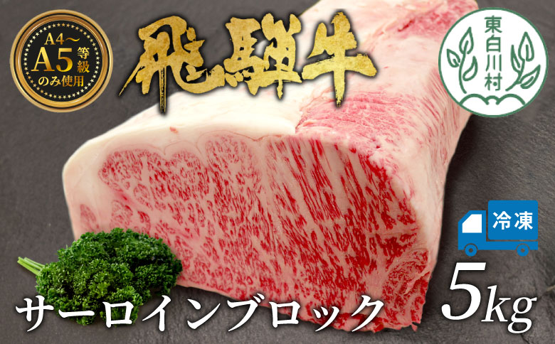 [冷凍配送] 飛騨牛 サーロインブロック 5kg ローストビーフ ステーキ 焼肉 A5 A4 サーロインステーキ サーロイン ブロック ブロック肉 塊肉 国産 牛 冷凍 和牛 牛肉 白川 ギフト 贈答 お肉 肉 東白川村 岐阜 飛騨 贅沢 霜降り 赤身 肉のひぐち