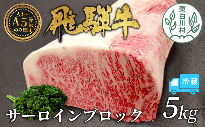 [冷蔵配送] 飛騨牛 サーロインブロック 5kg ローストビーフ ステーキ 焼肉 A5 A4 サーロインステーキ サーロイン ブロック ブロック肉 塊肉 国産 牛 冷凍 和牛 牛肉 白川 ギフト 贈答 お肉 肉 東白川村 岐阜 飛騨 贅沢 霜降り 赤身 肉のひぐち