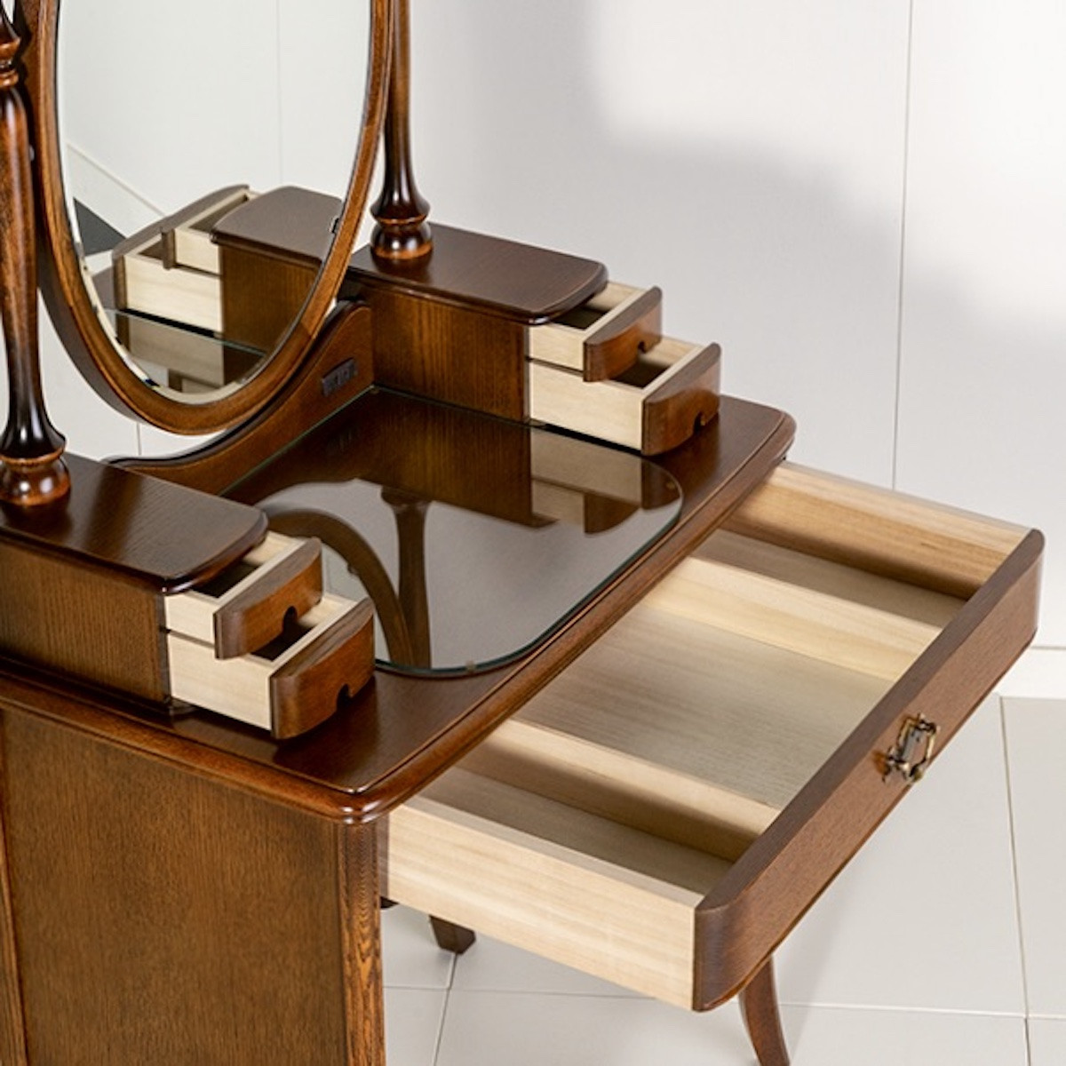 松永工房 Continue ドレッサー アルバ オフィシャル限定品 アンティークカラー クラシック エレガント インテリア アンティーク調家具 木製 鏡台 ミラー ねこ脚 ヘアメイク メイク コスメ アクセサリー 収納 カンティーニュ【配送不可：沖縄・離島】