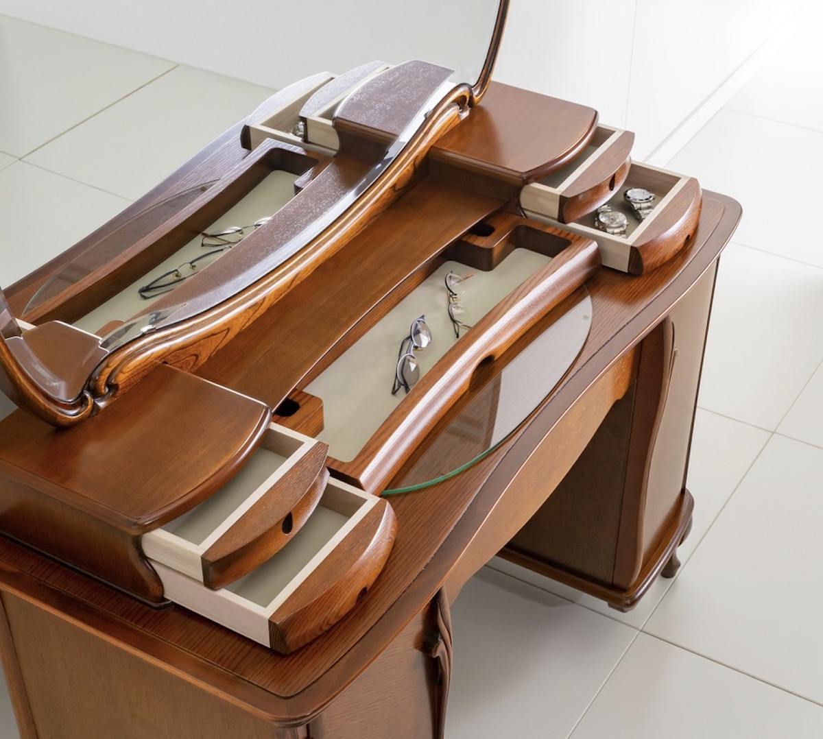 松永工房 Continue ドレッサー アロール一面 オフィシャル限定品 クラシック エレガント インテリア アンティーク調家具 木製 鏡台 ミラー ねこ脚 ヘアメイク メイク コスメ アクセサリー 収納 カンティーニュ【配送不可：沖縄・離島】