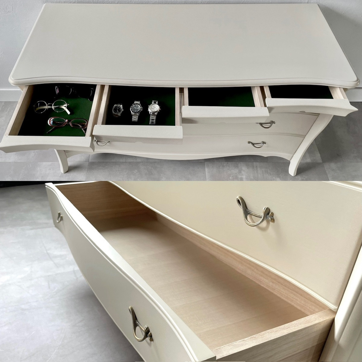 松永工房 Continue リビングチェスト オフィシャル限定品 ホワイトカラー  クラシック エレガント インテリア アンティーク調家具 木製 チェスト ねこ脚 タンス 収納家具 収納 カンティーニュ 寝室 ロータイプ【配送不可：沖縄・離島】