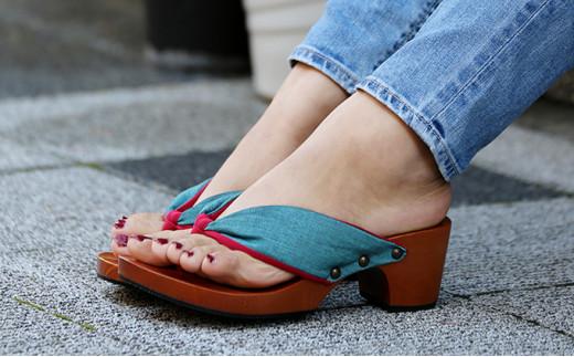 下駄　hitete 6.5cm KC-26 畳縁・ターコイズ/ワイン Sサイズ