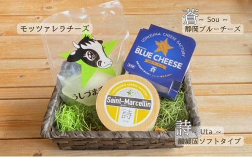 うしづまチーズ工場の、ナチュラルチーズ3種セレクト！ モッツァレラチーズ ブルーチーズ 酸凝固ソフトタイプ 静岡 牛妻■