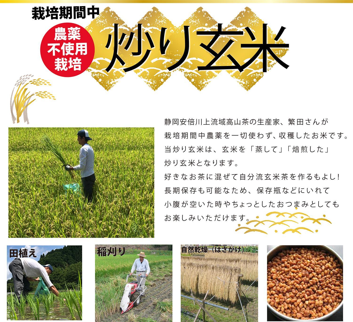 炒り玄米1kg　栽培期間中農薬不使用　静岡市葵区産□