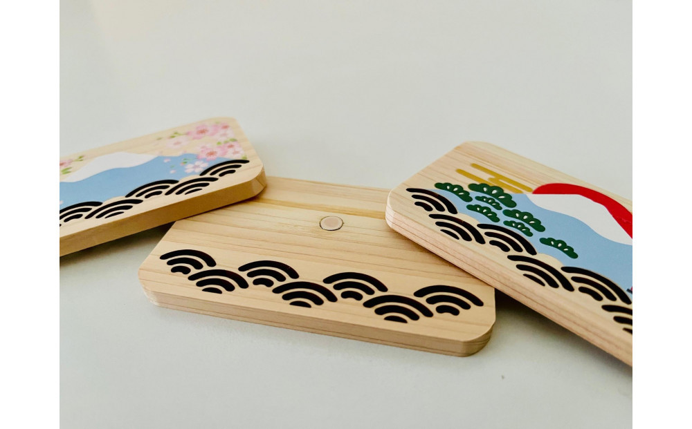 静岡県産ヒノキのマグネット《３種セット》静岡の風景を、ヒノキの香りとともに。□