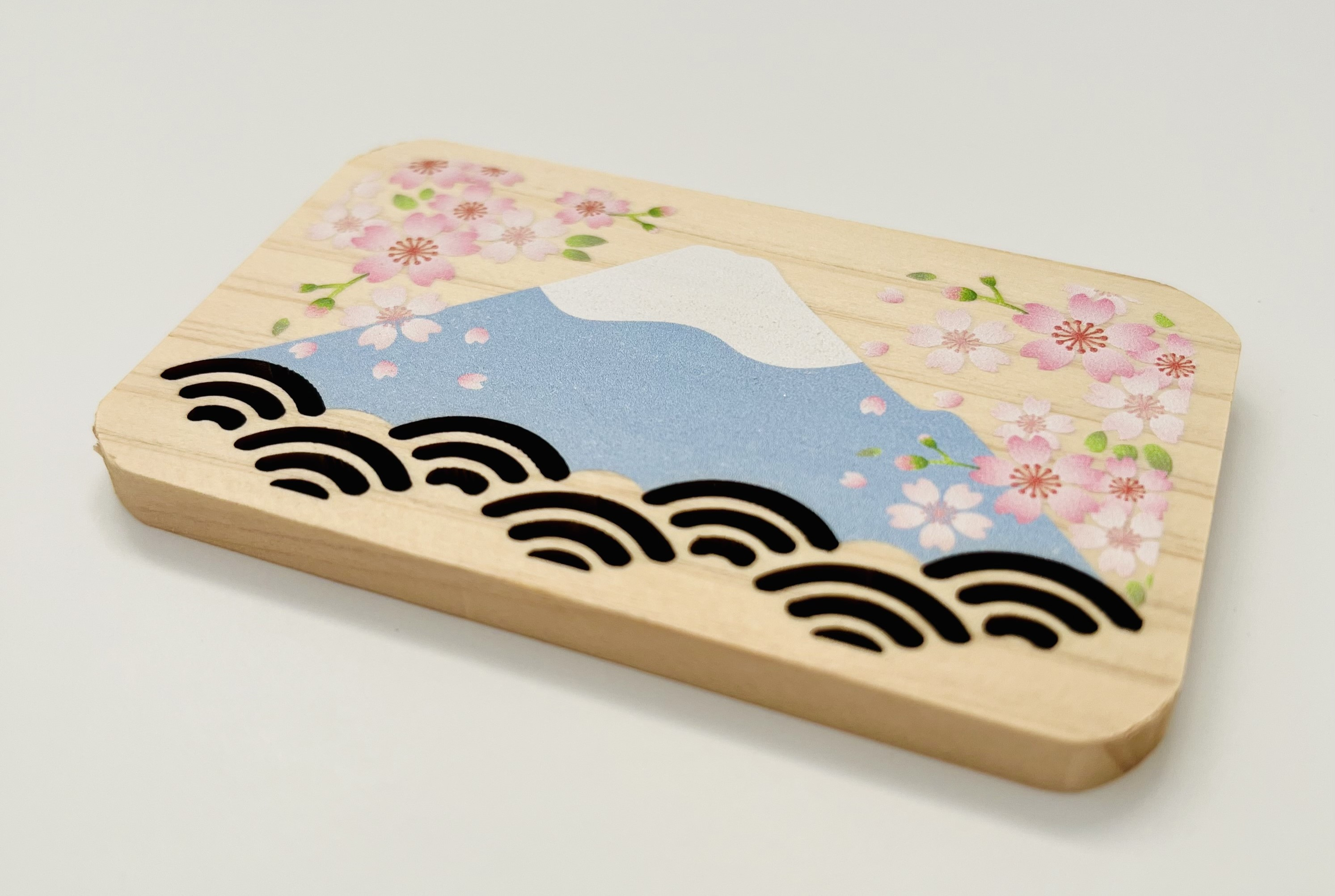 富士山と三保松原を贈る ヒノキのマグネット＆切り絵レターセット（5点入り）□