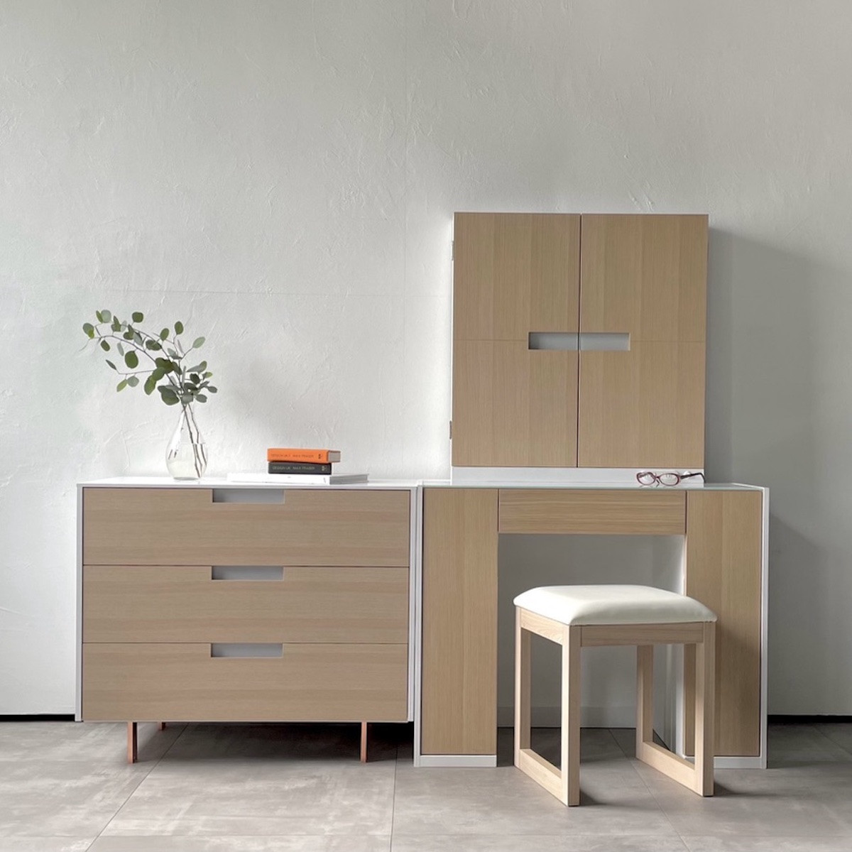 松永工房 MASTER PIECE オフィシャル限定品ドレッサー ナチュラルカラー×ホワイトカラー モダンテイスト シンプルデザイン 木製 鏡台 ミラー 化粧品収納 ヘアメイク メイクルーム マスターピース【配送不可：沖縄・離島】