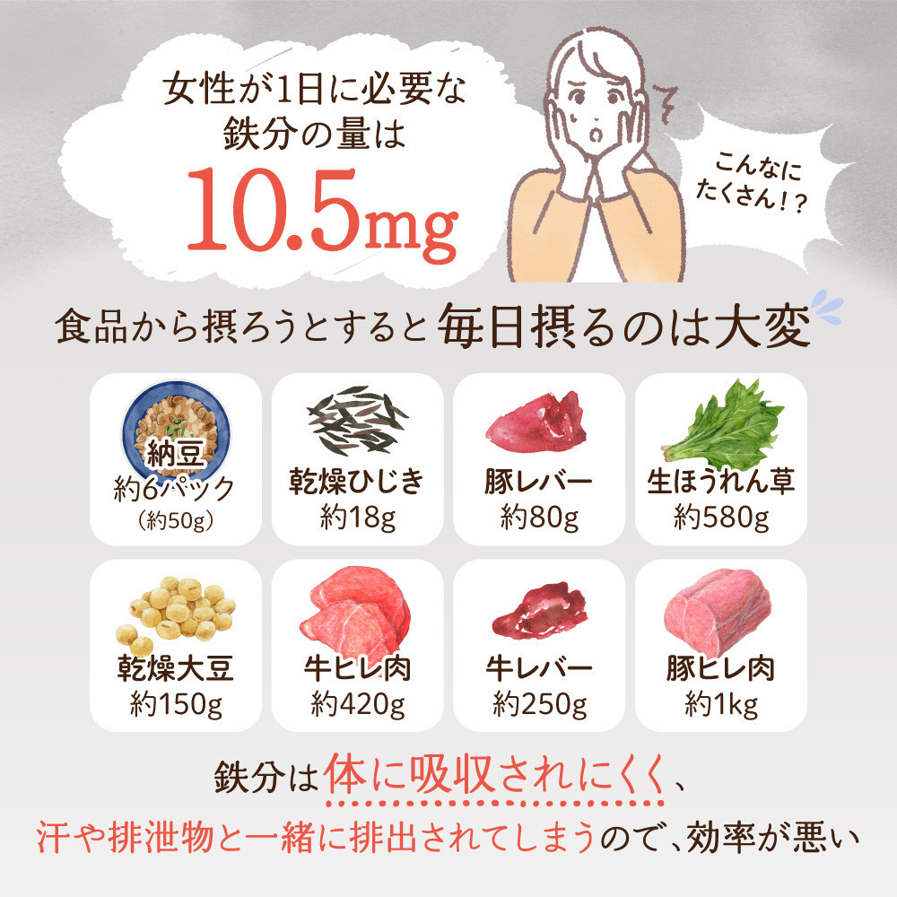 鉄分 サプリ ルミエル 鉄 10mg フェリチン鉄 ヘム鉄 葉酸 栄養機能食品 6袋（6ヶ月分）