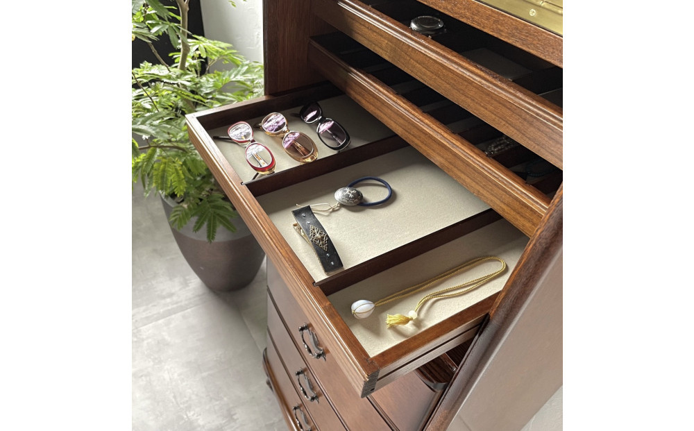 松永工房 Continue ジュエリーチェスト アンティークカラー クラシック エレガント アンティーク調家具 木製 アクセサリー 宝石 時計 眼鏡 収納 ミラー ねこ脚 ホワイトインテリア ロココ調 カンティーニュ【配送不可：沖縄・離島】