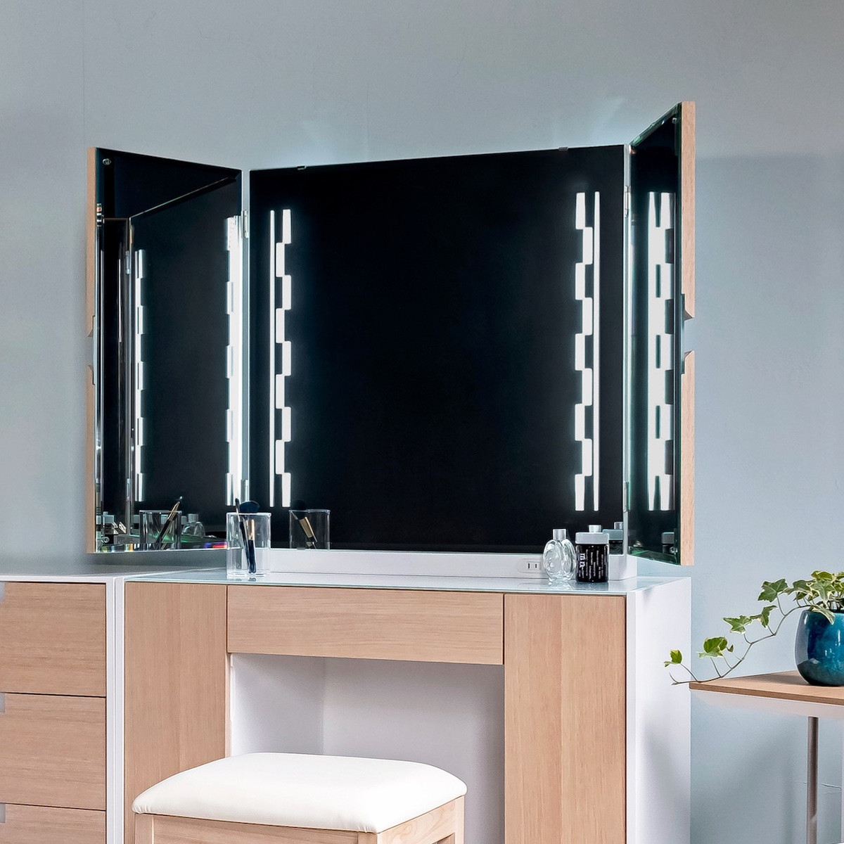 松永工房 MASTER PIECE オフィシャル限定品ドレッサー ナチュラルカラー×ホワイトカラー モダンテイスト シンプルデザイン 木製 鏡台 ミラー 化粧品収納 ヘアメイク メイクルーム マスターピース【配送不可：沖縄・離島】