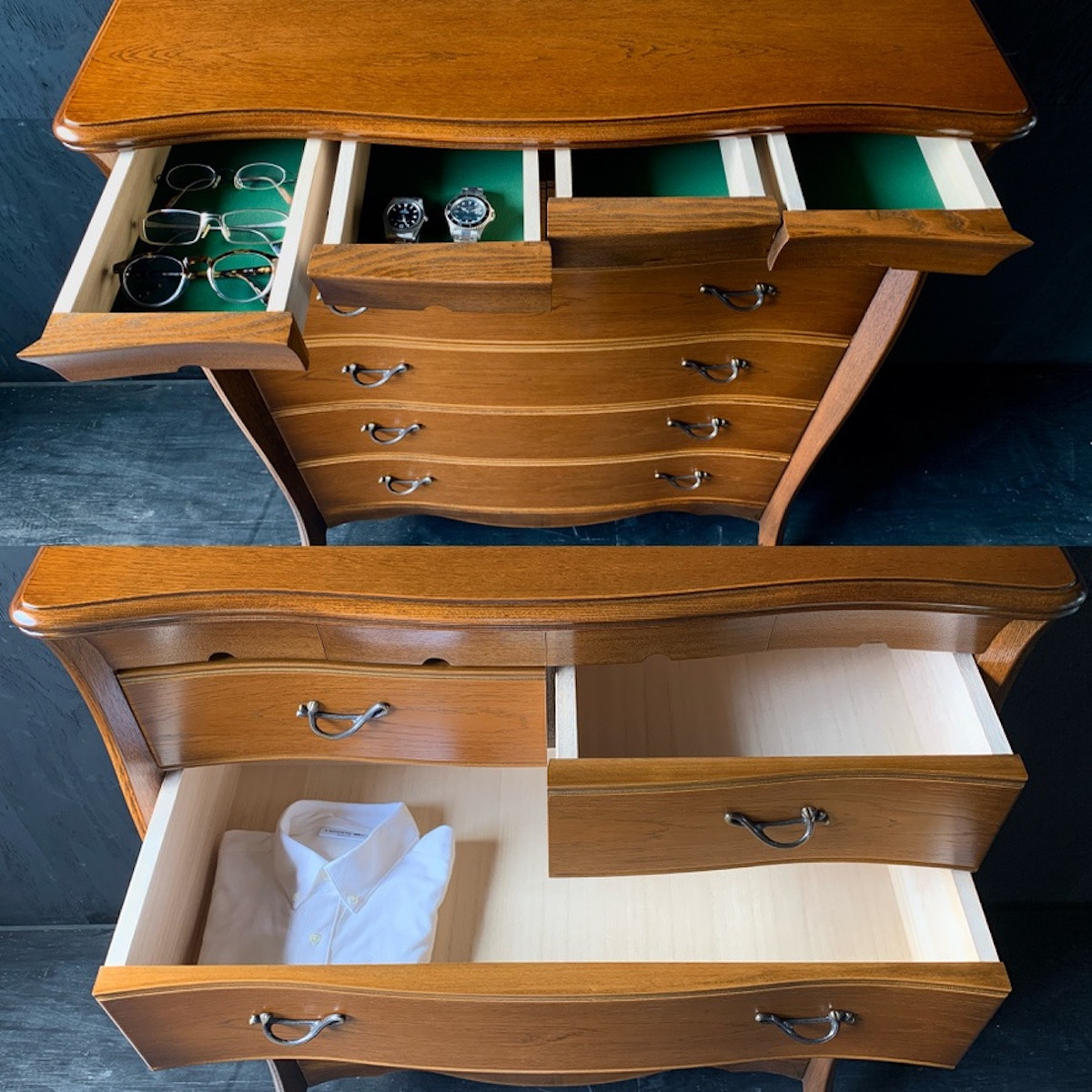 松永工房 Continue ハイチェスト アンティークカラー  クラシック エレガント インテリア アンティーク調家具 木製 チェスト ねこ脚 タンス 収納家具 収納 カンティーニュ 寝室【配送不可：沖縄・離島】