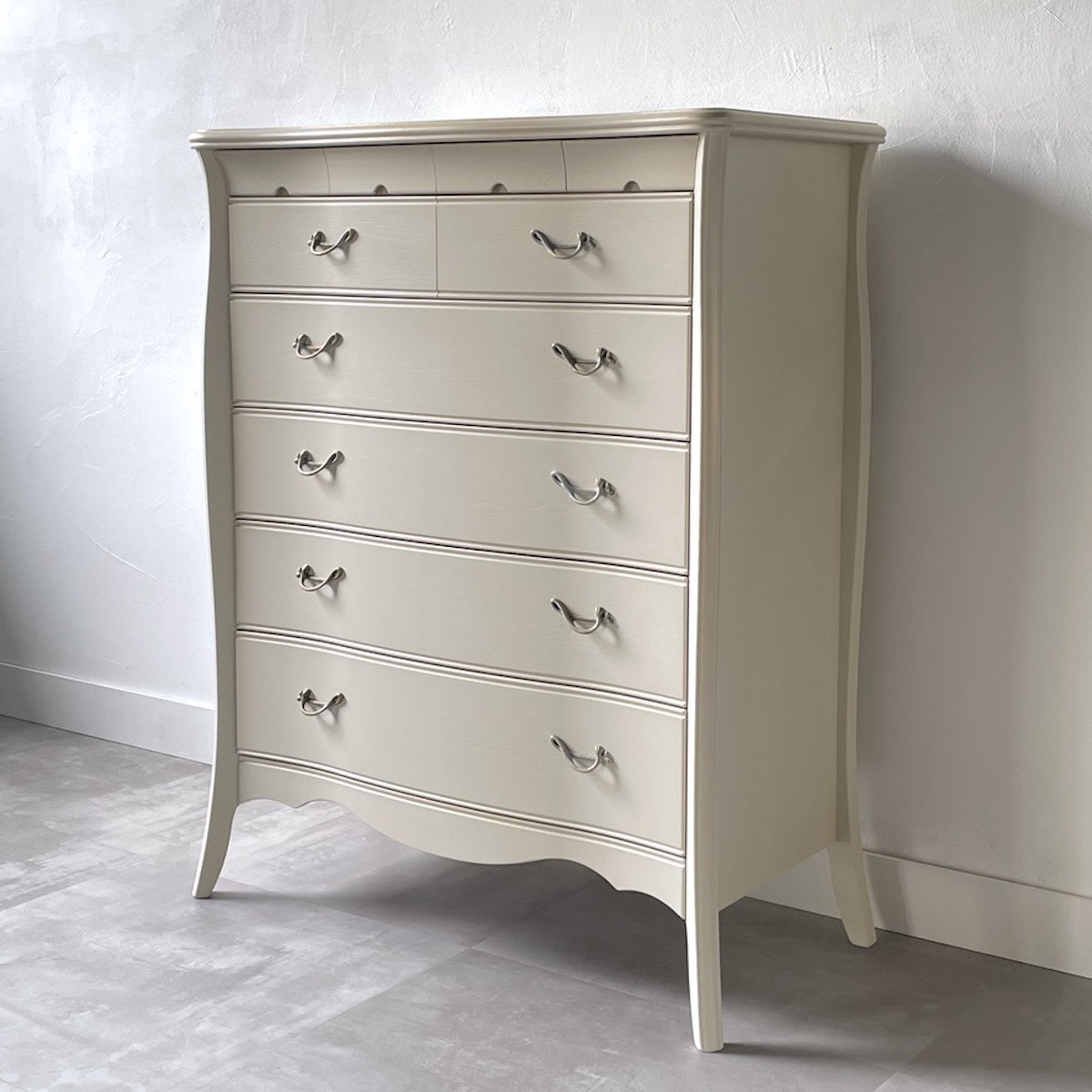 松永工房 Continue ハイチェスト ホワイトカラー  クラシック エレガント インテリア アンティーク調家具 木製 チェスト ねこ脚 タンス 収納家具 収納 カンティーニュ 寝室【配送不可：沖縄・離島】