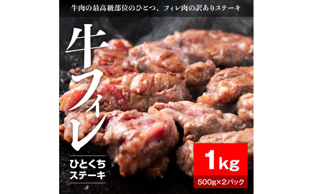 牛ヒレタレ漬けひとくちステーキ1kg（500g×2パック）【配送不可：離島】