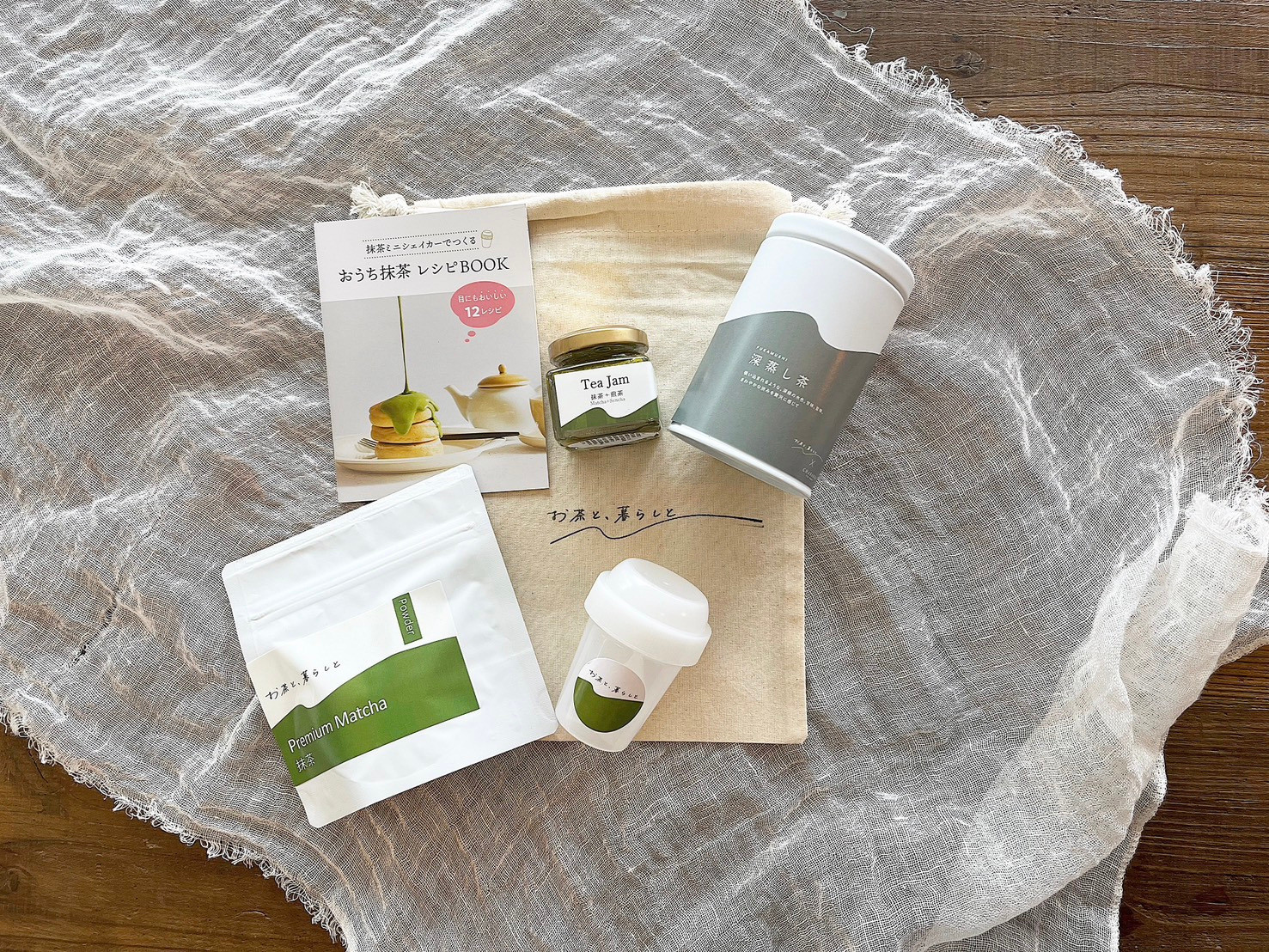 テレビ番組で紹介！お茶のミルクジャムと深蒸し茶に、本格抹茶が楽しめるセット 抹茶好きに贈る！ミルクジャム＋深蒸し茶＋抹茶＋シェイカー＋レシピ入り巾着の贅沢キット