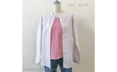 【遠州織物】武襯衣 先染ストライプドビー織シャツ ノーマリーデザイン　レディース ピンク
