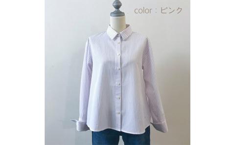 【遠州織物】武襯衣 先染ストライプドビー織シャツ　レディース 長袖 ピンク