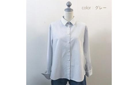 【遠州織物】武襯衣 先染ストライプドビー織シャツ　レディース 長袖 グレー