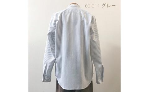 【遠州織物】武襯衣 先染ストライプドビー織シャツ メンズ 長袖 グレー　M