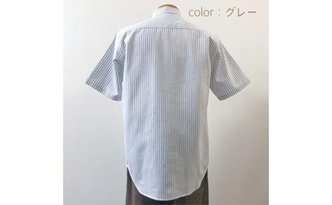 【遠州織物】武襯衣 先染ストライプドビー織シャツ　メンズ 半袖 グレー　Ｍ