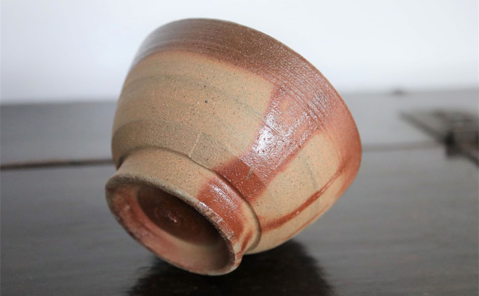 あんじ窯 陶　井口の（ペア）備前緋襷湯呑碗（朝顔型）口径10cm 高さ5.5cm