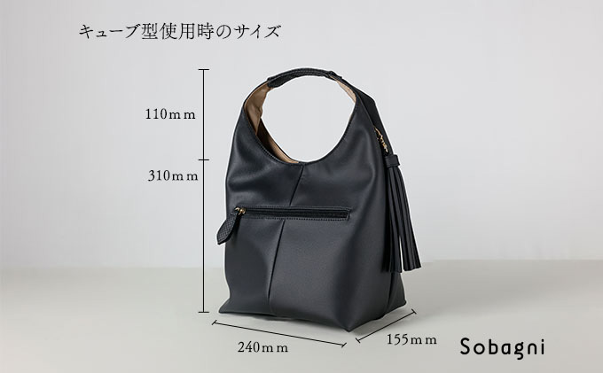 エシカルレザーSobagni ワンハンドル 2WAY バッグ ブラック