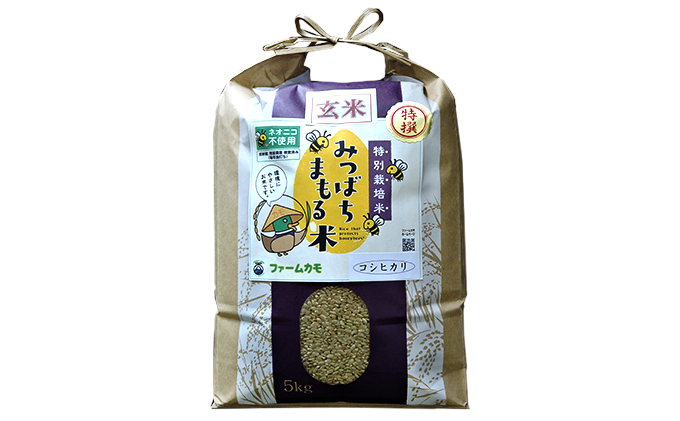 2025年10月上旬以降発送開始【定期便3回】雄踏ファームカモ産　玄米「特選みつばちまもる米」5kg コシヒカリ（3ヶ月連続・合計15kg） お米 ブランド米 ご飯 おにぎり お弁当 産地直送 1等米