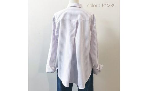 【遠州織物】武襯衣 先染ストライプドビー織シャツ　レディース 長袖 ピンク