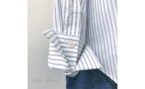 【遠州織物】武襯衣 先染ストライプドビー織シャツ　レディース 長袖 グレー